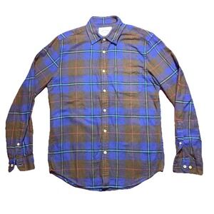 Portuguese Flannel Shirt Mens Size Small Plaid Long Sleeve Blue/brown